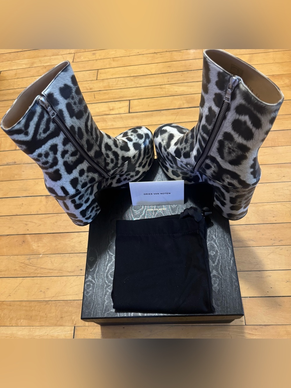 Dries Van Noten FW22 Runway Platform Boots Leopard Print Leather Size 38 NIB